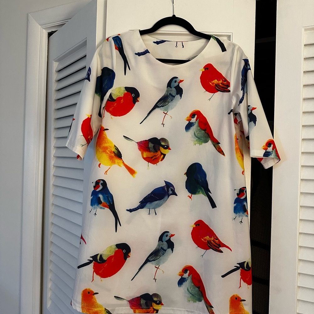 Colorful Bird Print Mini Dress
